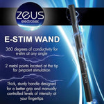 Zeus E-Stim Wand For Men, Women & Couples. 360 Degrees Of Conductivity For E-Stim At Any Angle, 2 Intensity Levels, Pinpoint E-Stim. 1 Piece, Black.