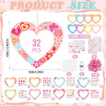 72 Pcs Mother's Day Heart Wreath Craft Kit with Stickers, Pom Poms & Ribbon