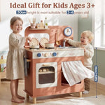 Kids Play Kitchen For Toddlers 1-3, Wooden Kitchen Playset Small, Pretend Play Kitchen Toys With Play Food Pots And Pans Accessories