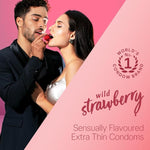 Extra-Thin Wild Strawberry Flavored Lubricated Condoms for Men, 10-Count