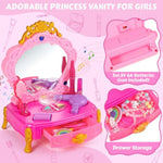 Princess Toddler Vanity Set, Portable Toddler Makeup Vanity With Music And Pretend Makeup Kit, Unicorn Jewelry, Mirror, Hairdryer,Princess Toys Birthday Gift For Girls For 3 4 5 Years Old