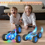 Remote Control Car, Rc Cars Stunt Toys New Upgraded Strip Lights And Headlights Toys Double-Sided 360° Rotating 4Wd Drift Truck For Boys Girls Birthday Gift (Blue)