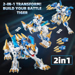 White Tiger 2 In 1 Mech Building Blocks Sets Transform Action Figure Toys For Adults, Animals Transforming Robot Building Kits, For Grandkids Boys Ages 8 10 12 14 (White Tiger)