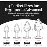 Jewel Butt Plug Beginner 4 Piece Set - Extra Small, Small, Medium, Large - Wide Base Prevents Slippage - Metal Anal Sex Adult Toy For Men & Women - Silver & Pink - Circle Shaped Charm