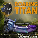 Dino-Dick Dinosaur Silicone Dildo For Men, Women, & Couples. Fantasy Dildo With Strong Suction Cup Base. Harness Compatible, Stimulating Textures, 1 Piece, Large Blue & Purple.