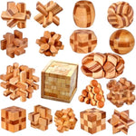 18 Pack Wooden Brain Teaser Puzzles Stress Relief Toys Wooden Burr Puzzles Brain Teaser Puzzle With Gift Packing Box Magic Puzzle Games Toy For Kids And Adults By (Bamboo)