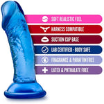 Blush Adult Sex Toys - B Yours, Sweet N Small Realistic 4.5 Inch Short Dildo - 1.25 Inch Wide Strap On Ready Suction Cup - Body Safe, Non Porous Soft - Pegging, Anal - Women Men Couples - Clear Blue