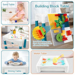 Kids Activity Table, 6-In-1 Play Table Chair Set - Adjustable Height, Storage Box, 105Pcs Marble Run Building Blocks, Water & Sand Table Playset Toy Gift For Toddlers