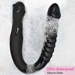 Double Ended Dildo 16.53 Inch Dong Ribbed Butt Plug With Glans For Anal Vagina Stimulation Double Side Cock Penis Prostate Massager Sex Toy For Lesbian Men Women, Black,