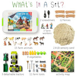 59 Pcs Farm Sensory Bin - Sandbox With Lid, 2.2 Lb Sensory Sand Kit For Boys, Toddler Farm Toys, 3 Take Apart Construction Trucks -Sensory Toys For Kids 5-7, 3-4 & Up- Kids Gifts For Boys And Girls