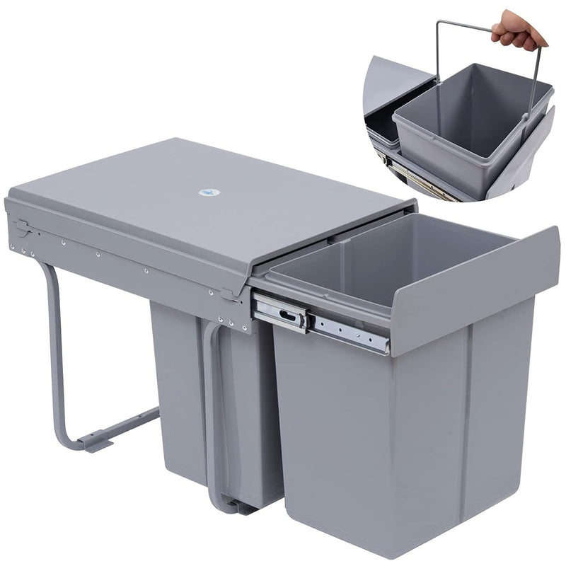 40 Liter / 10.6 Gallon Dual Pull Out Trash Cans Under Cabinet Counter/Sink With
