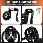Male Chastity Device Cock Cage - Chastity Cage For Man Penis Exercise 3D Printed Black Bondage Gear Lightweight Adult Sex Toy With 4 Sizes Rings Invisible Lock And Key
