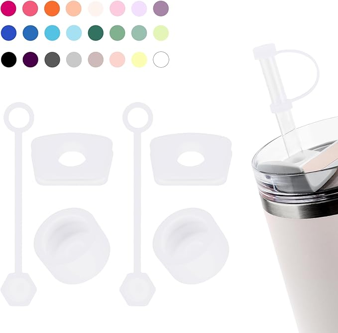 Silicone Spill Stopper Set Compatible with Stanley Cup 2.0 30oz & 40oz with Straw Cover (Set of 2, Clear)