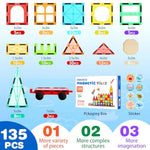 Magnetic Tiles, 135Pcs Magnetic Building Blocks With 2 Cars, Large Magnet Building Set,Stem Sensory Educational Toys Gift For Toddlers Kids Boys Girls.