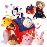 Baby Toys 6-12 Months, Surprise Barn With Stuffed Farm Animals 6Pcs, Rattle, Crinkle, Mirror, Montessori Sensory Toys For 1-3 Year Old Boys Girls, Ideal Gifts For Babies Toddlers Birthday Christmas