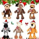 6 Pieces 11.8 Inch Christmas Stuffed Animal Christmas Plush Monkey Giraffe Elephant Lion Tiger Zebra For Kids, Safari Party Decorations