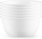 Vitrelle 28-oz Soup/Cereal Bowls Set of 6, Chip & Crack Resistant Dinnerware Bowls for Soup, Ramen, Cereal and More, Triple Layer Glass, Winter Frost White