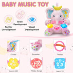Baby Bilingual Musical Elephant Stuffed Animals Toys,Infant Early Learning Toy With Light-Up Music & Crinkle,Tummy Time Toys For 0 3 6 9 12+ Months For Baby Boy Girl Gift,Pink