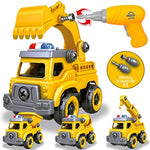 4-In-1 Take Apart Car Toys For Boys, Diy Engineering Construction Truck Toy Vehicle - Dump Truck, Cement Mixer, Excavator, Crane, Kids Building Educational Toy Gift For Age 3 4 5 6 7 8 Year Old Girls