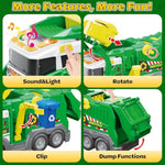Garbage Truck Toys For Kids 3 4 5 6 7 8 Years Old Boys Toy Trucks Set With Sound And Light,Toddlers Birthday Gifts For Boys & Girls Learning Toys,Includes 3 Trash Bins