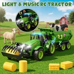 2.4Ghz Rc Tractor Toy W/Light & Music, Kid Farm Car Toy W/Front Loader & Farm Animal, Rc Tractor Trailer Truck Vehicle Toy For Boy Girl Age 3 4 5 6 7+ Year Old Christmas Birthday Gift (Green)