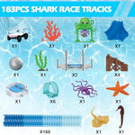 Track Toys 183 Pcs Shark Race Car Toys For Boys Girls 3 4 5 6 7 9 Year, Bendable Flexible Racetrack Cars With Shark & Ball, Ocean Theme Train Toys, Stem Educational Playset Birthday Gift