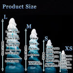 Fantasy Soft Thrusting Dildo - Conical, Layered, Massive & Thick Design For Anal Play, Huge & Fat Dildo With Realistic Feel (L), White And Dark Green