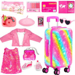 American 18 Inch Doll Clothes Accessories-18 Inch Doll Suitcase-Glasses,Beret,Shoes,Handbag,Camera, Passport,Mobile Phone Travel Set Toys For 3-12 Girls