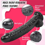 Realistic Dildo, 13 Inch Huge Dildo With Powerful Suction Cups For G-Spot Stimulation And Anal Play, Soft Lifelike Fake Penis Big G Spot Dildo Adult Sex Toy For Women/Men/Couple Pleasure, Black