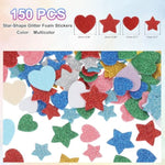 150 Pcs Glitter Foam Star & Heart Stickers, 3 Sizes, Self-Adhesive Craft Shapes
