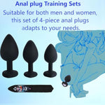 Anal Sex Trainer?3Pcs Jeweled Butt Plugs, 1 Bullet Vibrator Included?1 Enema?Silicone 5 Piece Adult Sex Toy Kit- Black?Adult Sex Toys & Games, Suitable For Men And Women And Couples Fun