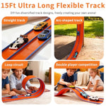 Flex Race Car Track 15 Ft Starter Set For Kids Age 3+, Rolls Up Portable Track Playsets Compatible With Diecast 1/64Th Cars, Long Kid Cars Ramp With Suction Cups For Indoor & Outdoor