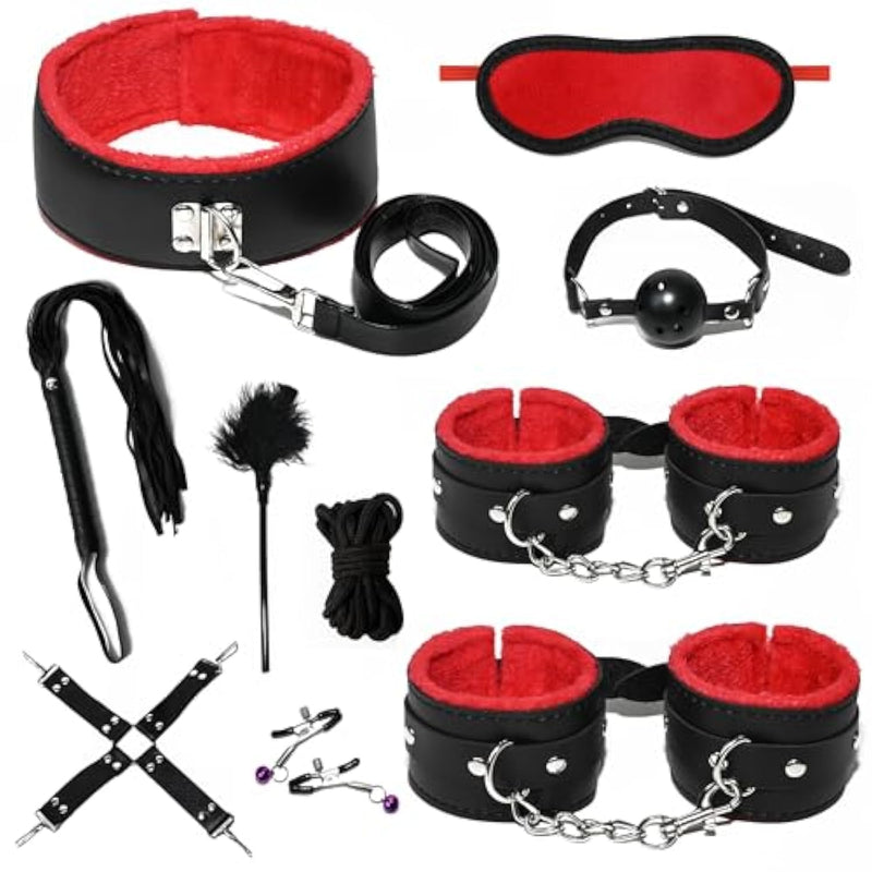 Restraint Sex Bondage Bdsm Kit, Adult Couples Sex Toys, Bondage Gear And Accessories With Leather Handcuff Ankle Collar Restraints Strap Set Foreplay Game For Women Men In Bedroom Sofa Kitchen