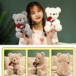 Plush Teddy Bear With Rose Stuffed Animals Toys Dolls Valentine'S Day Gifts For Girls Girlfriend Lover 9 Inches (Brown)