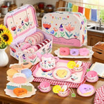 Tea Party Set For Little Girls,39 Pcs Flower Tea Set Toys With Dessert,Cake Stand,Teapot,Cups,Plates,Storage Case,Pretend Play Kitchen,Birthday Princess Gift Set For 3 4 5 6 7 8 Year Old Girls