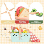 Wooden Toy Picnic Playset, 31 Pcs Wooden Play Food Sets Sandwich Stacking Toys For Kids Pretend Play Cutting Food Toys Toddlers Play Kitchen Accessories Gift For Girls Boys Age 3+