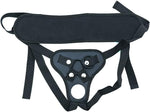 Adjustable Strap-On Dildo Harness - Double Hole, Leather, Soft Ring Belt, for Male and Female, Black
