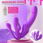 Strapless Strap On Vibrator Dildo For Lesbian- Triple Headed Strapon Dildos With 10 Vibration C-Spot For Women And Couple, Anal Sex Toys Enhance Pleasure With Remote Control Adult Toy & Game