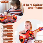 Kid Guitar, 4 In 1 Toddlers Guitar And Piano Guitars For Kids 3-5 With Strap Guitars For Toddlers 2-4 With Lullaby Projector Drum Toy Birthday Christmas For 3 4 5 Year Old Boy Girl Gift