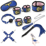 Bdsm Set 8 Pcs Restraint Kits Including Adjustable Leather Handcuffs Collar Ankle Cuff Blindfold Tickler Sex Toys For Men Women And Couples Role Play (Blue)