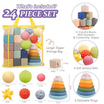 Montessori Toys For Babies,Soft Stacking Building Blocks Rings Balls Sets,3 In 1 Baby Toy Bundle,Sensory Toy For Kids, Soft Teething Toys For Babies,Baby Gifts For Boy Girl