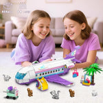 3-In-1 Friends Airplane Building Toy Set - 808Pcs Plane/Boat/Camper Van Building Toys With Cute 6 Mini Animals, Slide, Fun Accessories And Stickers, Birthday Gifts For Girls Boys Age 8-12+