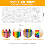 Giant Happy Birthday Coloring Poster, 72 x 30 Inch Banner with 24 Markers