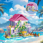 3 In 1 Pink Girls Beach House Building Set With Light, Seaside Villa Friends Building Toys, Compatible With Lego Friends Construction Educational Toy For Adults Kids Age 8-12 And Up (961 Pcs)