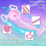 Lightweight Nylon Chastity Cage Lock With Adjustable Elastic Auxiliary Belt Inverted Chastity Clip Sex Toys & Games For Men, Gay Penis Exercise (Pink,Short)