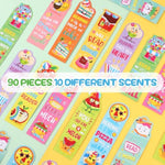 90 Pcs Summer Scratch and Sniff Scented Bookmarks Fruit Food Theme Stationery Set