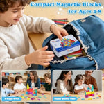 Mini Magnetic Tiles, 49Pcs Portable Travel Magnetic Building Blocks With Iron Box Stem Educational Building Set Construction Toys For Kids Ages 3-8 Boys Girls Toddlers Birthdays Gifts
