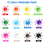 12 Pack Washable Kids Paint Set with 2 oz Non-Toxic Finger Paint and Brushes