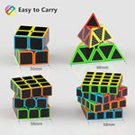 Speed Cube Set, Puzzle Cube Bundle Of 2X2X2 3X3X3 4X4X4 Pyramid Magic Cube Set, Birthday Party Christmas Stocking Stuffers Gift For Kids Teens Adults(Carbon Fiber Sticker)