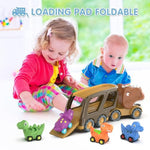 Dinosaur Toys For Kids 2-4 Boys,Dinosaur Car Carrier Truck Toy With 4 Pull Back Dino Car?Dinosaur Truck For 2 3 4 5 Year Old Boy Toys,2 3 4 5 Year Old Boy Birthday Gift With Dino Sound.
